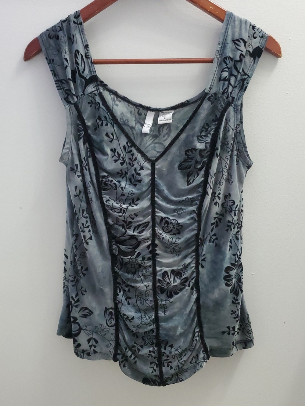 Sami + Jo Velvet Burn Out Floral Print Top Size Large Whimsigoth '90s Y2K